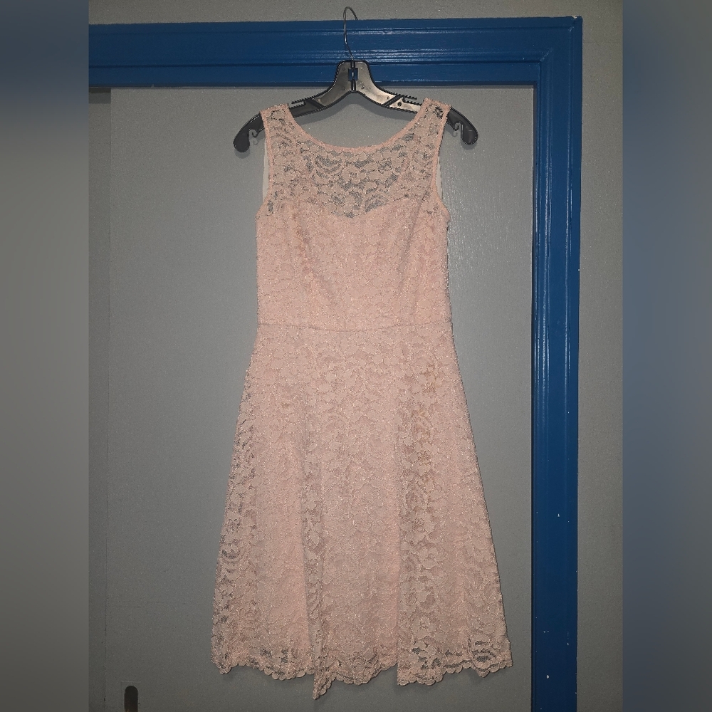 David's Bridal Blush Lace Midi Dress